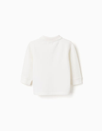 Polo de manga larga de piqué de algodón para bebé niño, blanco
