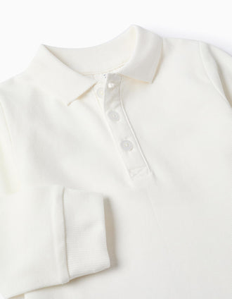 Polo de manga larga de piqué de algodón para bebé niño, blanco
