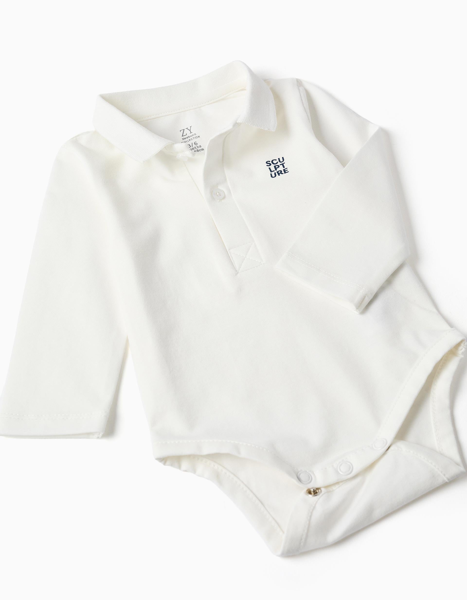 Body + salopette en sergé pour nouveau-né, blanc/bleu foncé