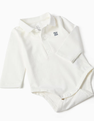 Bodysuit + twill dungarees for newborn boys, white/dark blue