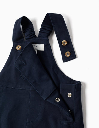 Bodysuit + twill dungarees for newborn boys, white/dark blue