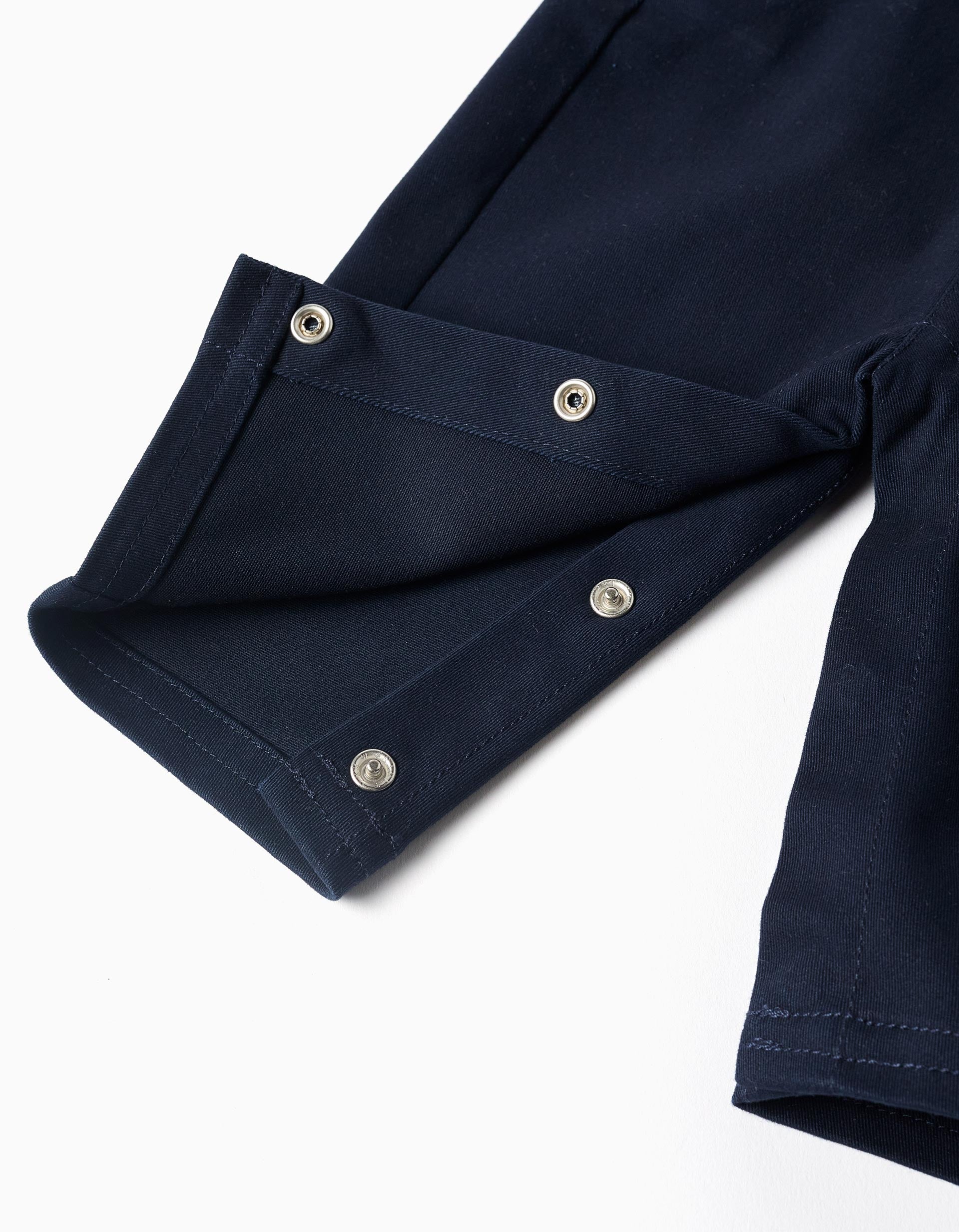 Body + salopette en sergé pour nouveau-né, blanc/bleu foncé