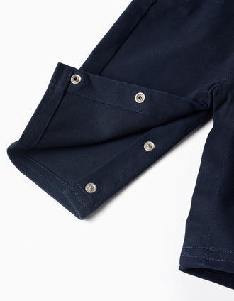 Bodysuit + twill dungarees for newborn boys, white/dark blue