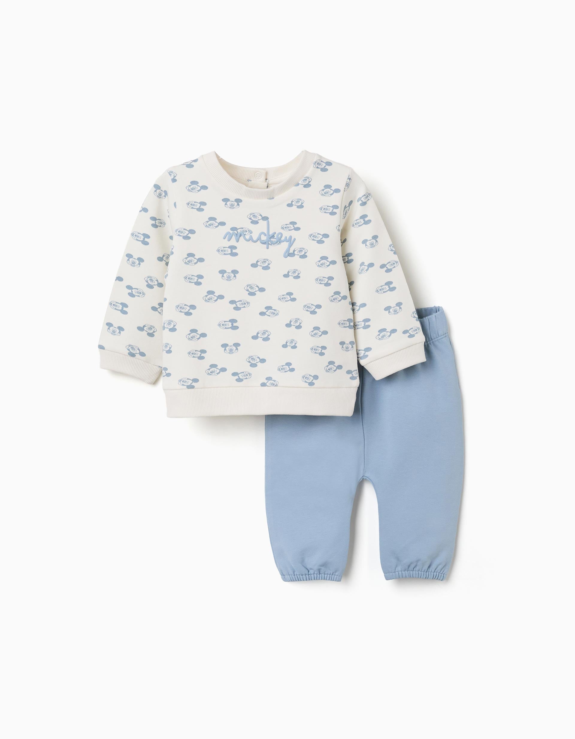 Sweat avec imprimé Mickey + pantalon pour nouveau-né, blanc/bleu