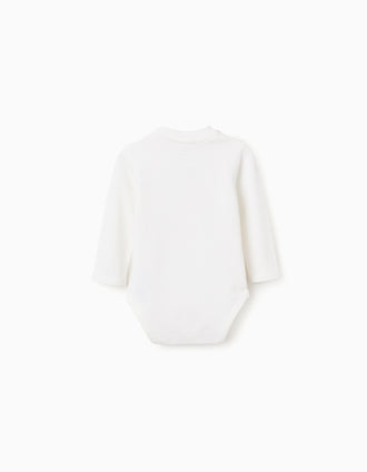 Long sleeve bodysuit with hot air balloon print for newborn boys, white