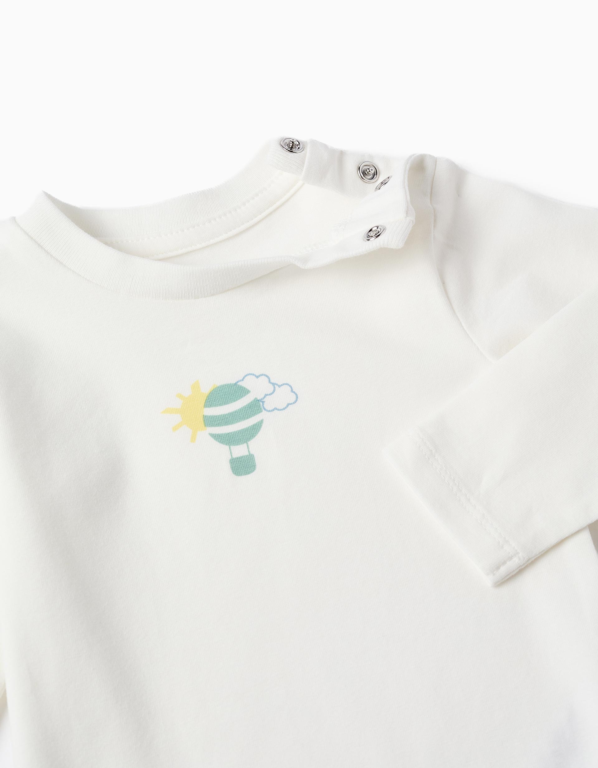 Body à manches longues avec imprimé montgolfière pour nouveau-né, blanc