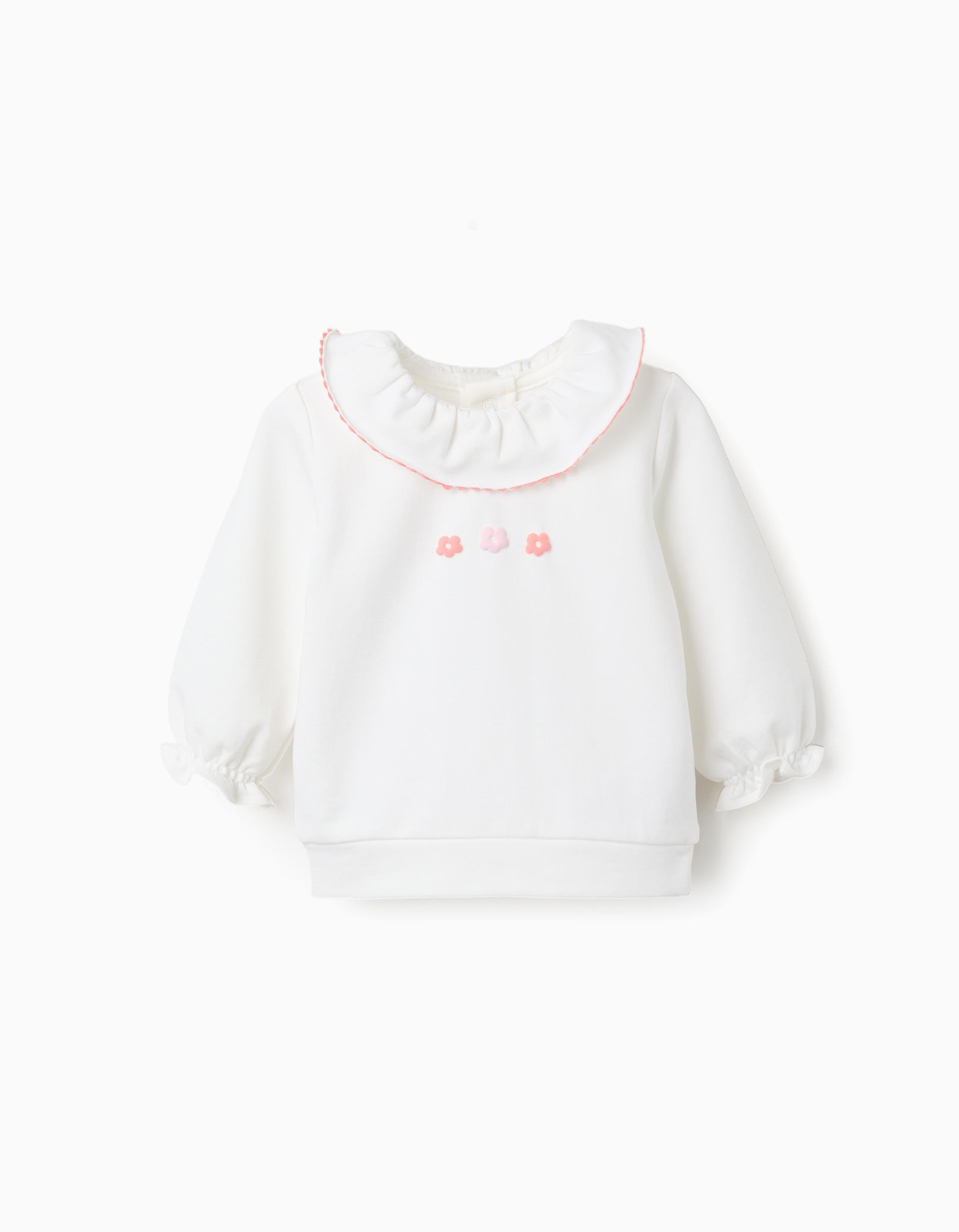 Sweat en coton avec fleurs en relief pour nouveau-née, blanc