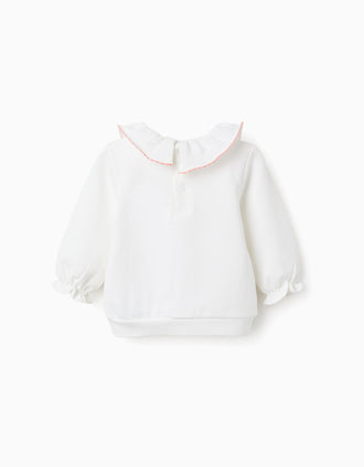 Cotton sweatshirt with embossed flowers for newborn girls, white