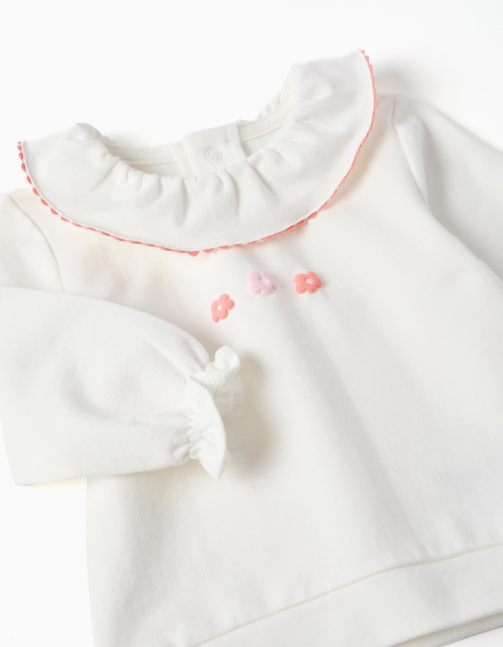 Sweat en coton avec fleurs en relief pour nouveau-née, blanc