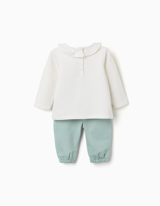 Sweatshirt with rainbow print + trousers for newborn girls, white/green