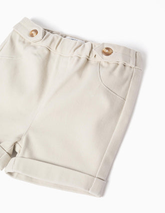 Striped bodysuit + twill shorts for newborn boys, white/beige