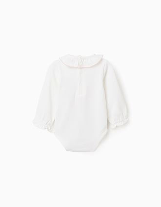 Long sleeve bodysuit with rainbow print for newborn girls, white