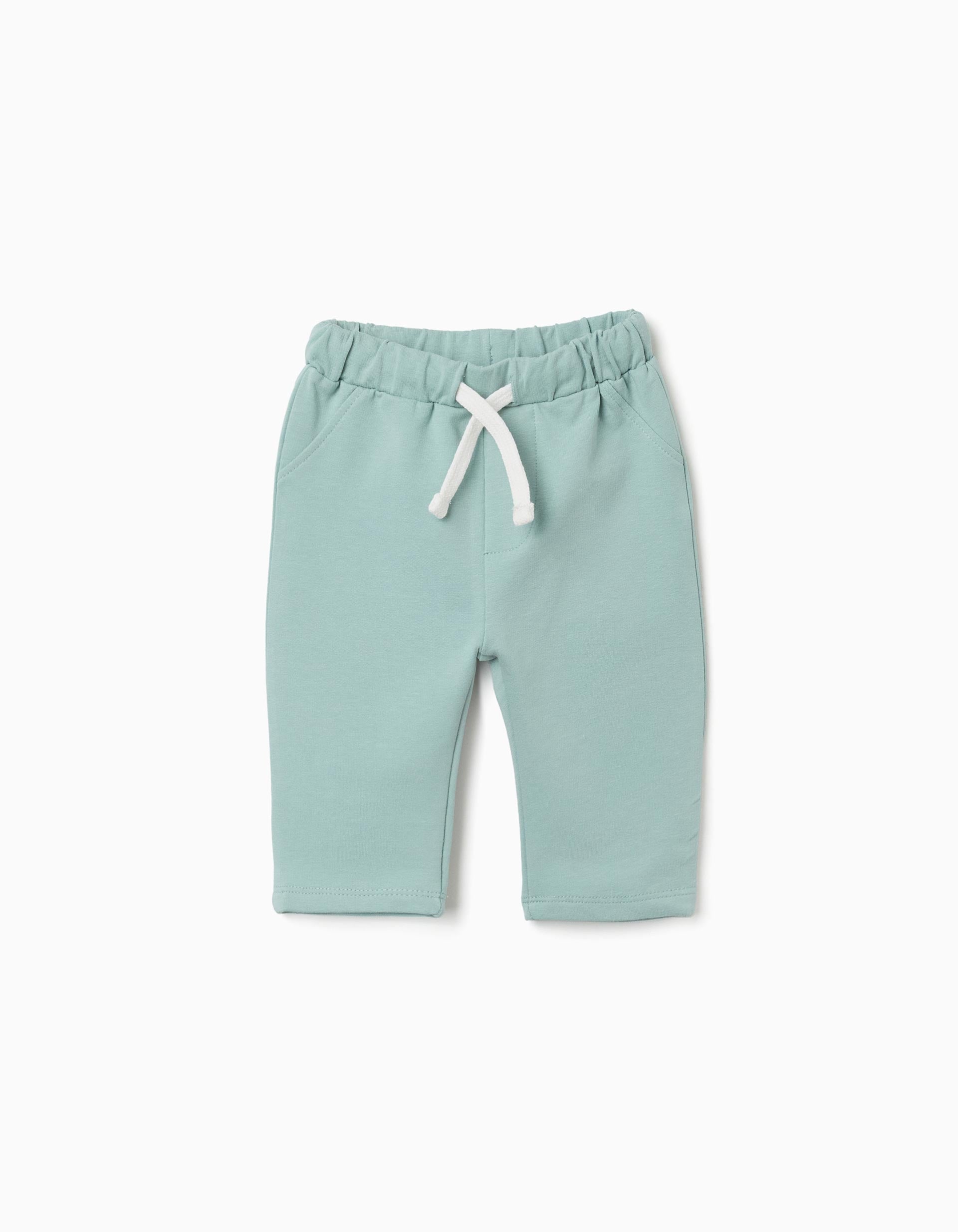 Cotton trousers with drawstring for newborn boys, light green