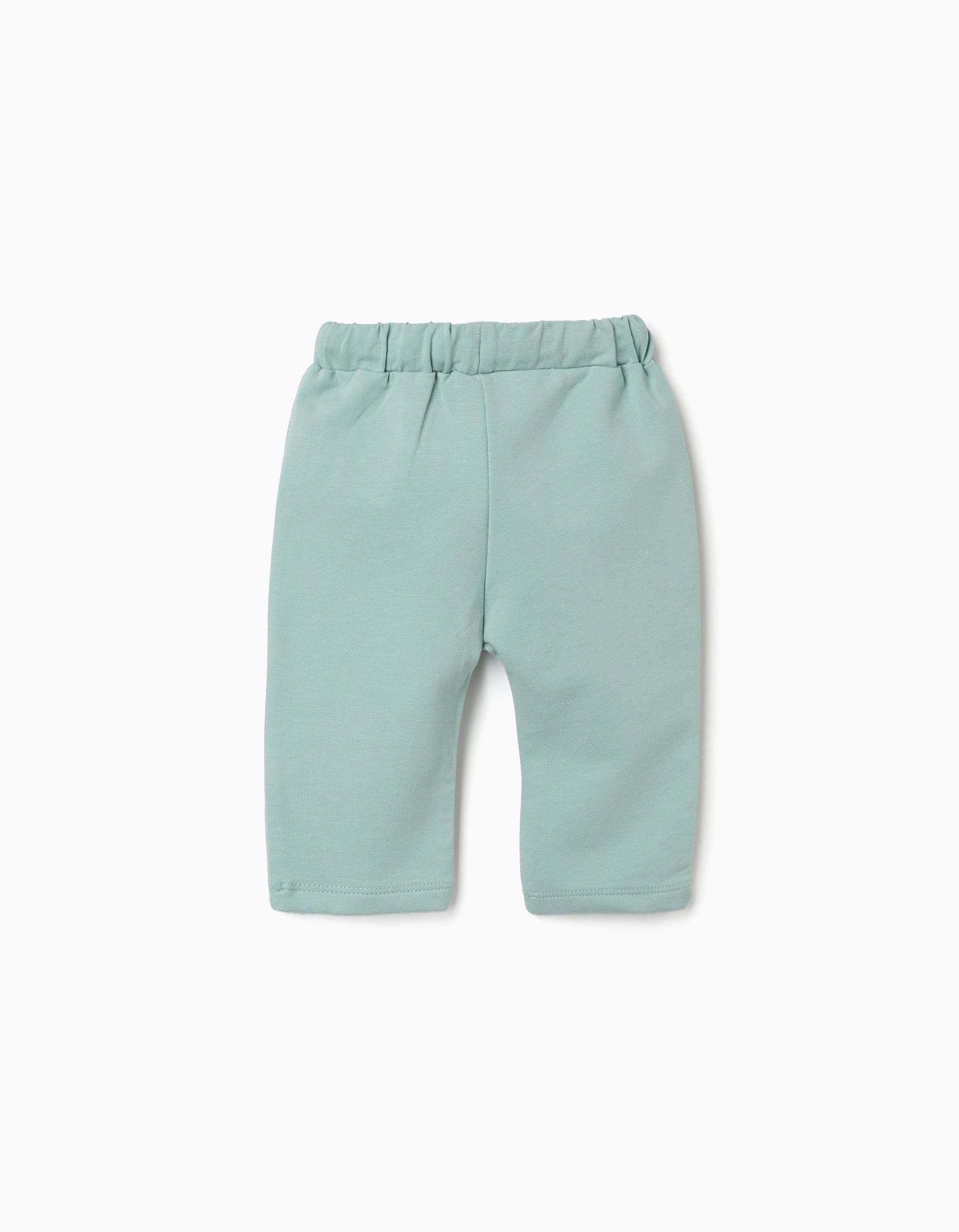 Cotton trousers with drawstring for newborn boys, light green