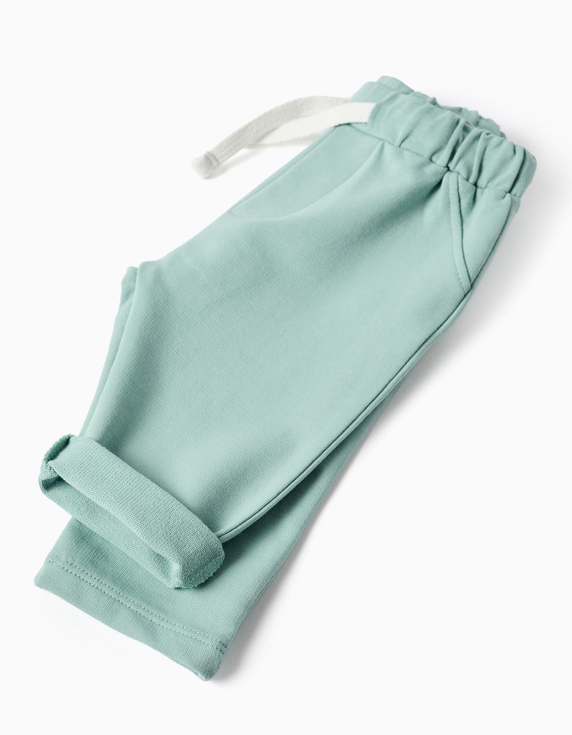 Cotton trousers with drawstring for newborn boys, light green
