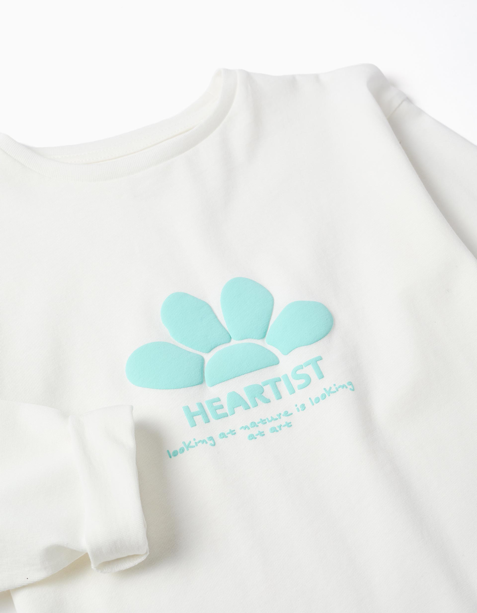 T-shirt à manches longues et imprimé en relief pour fille, blanc/bleu