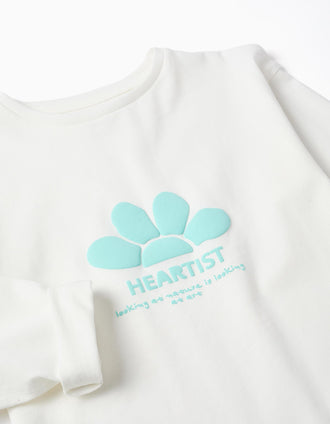 Long sleeve cotton T-shirt with embossed print for girls, white/blue