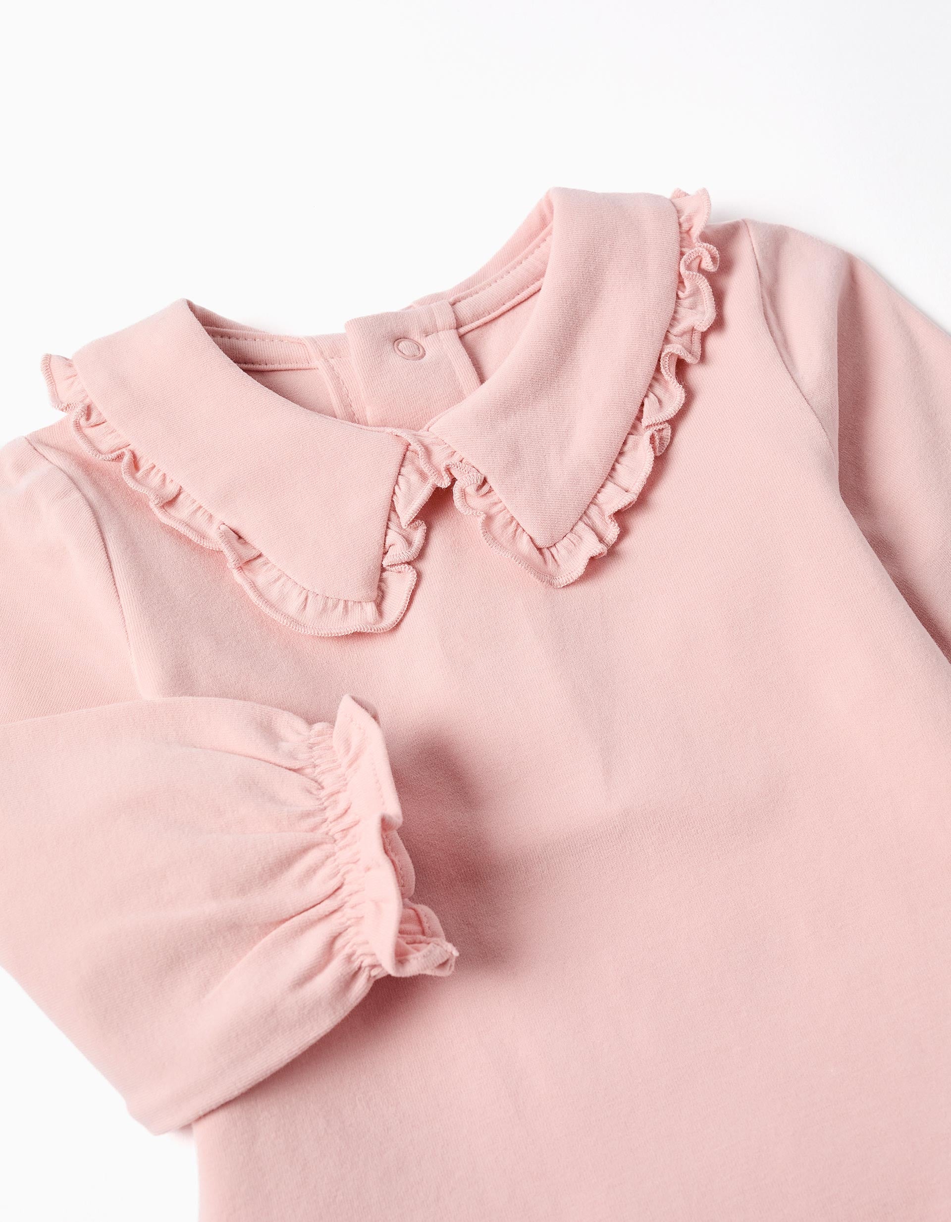 Body à manches longues avec col à volants pour nouveau-née, rose
