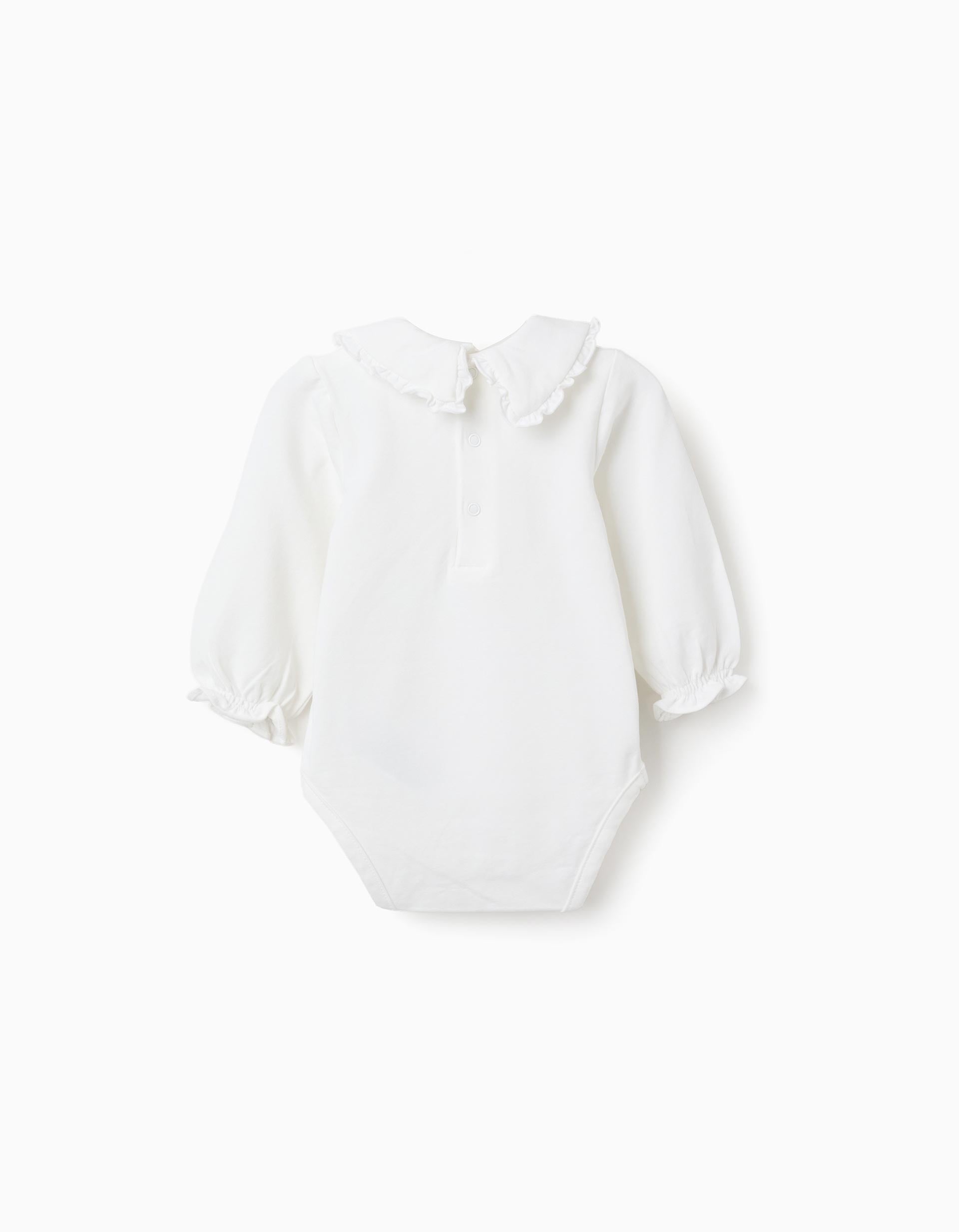 Body à manches longues avec col à volants pour nouveau-née, blanc
