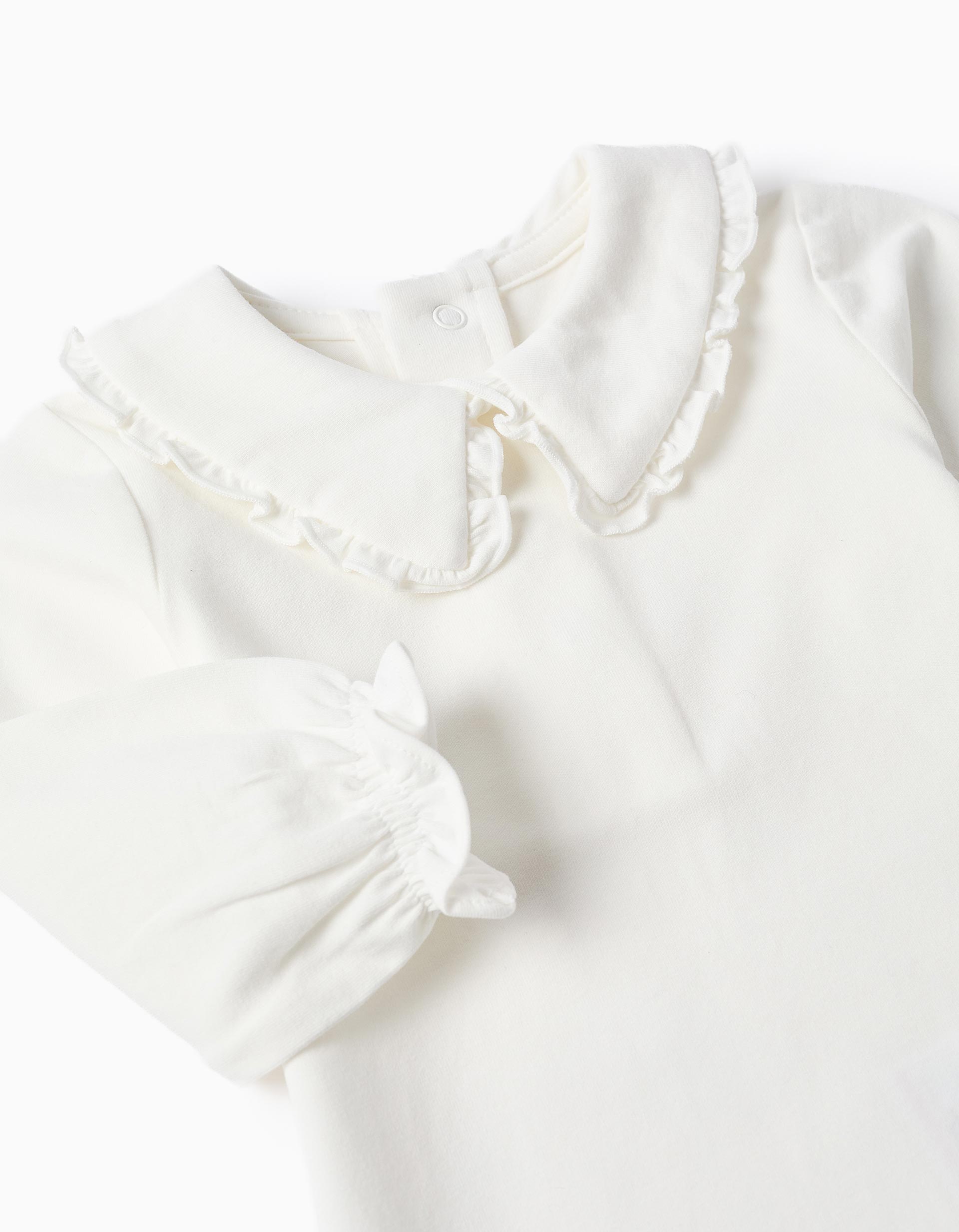 Body à manches longues avec col à volants pour nouveau-née, blanc