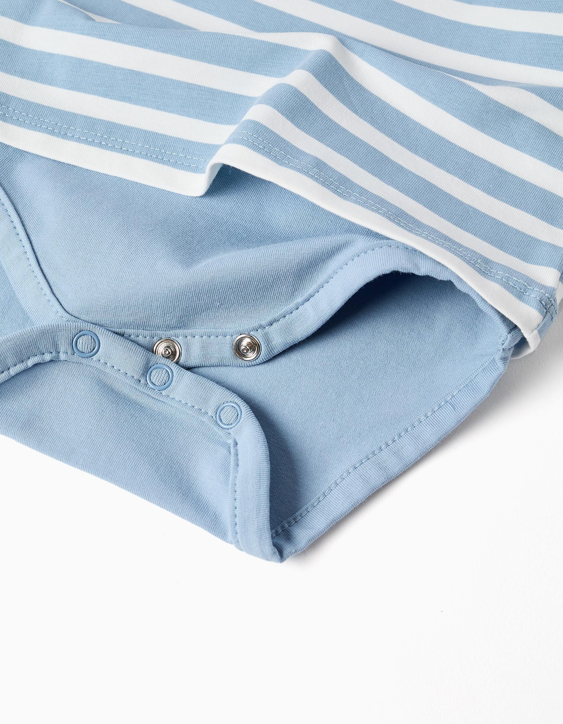 Body de manga comprida às riscas para recém-nascido, azul/branco/verde