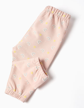Cotton jacket + trousers with motif for newborn girls, light pink
