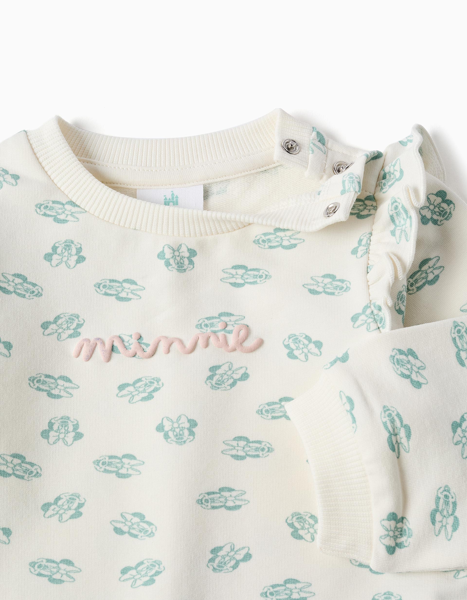 Sweat avec imprimé Minnie + pantalon pour nouveau-née, blanc/vert