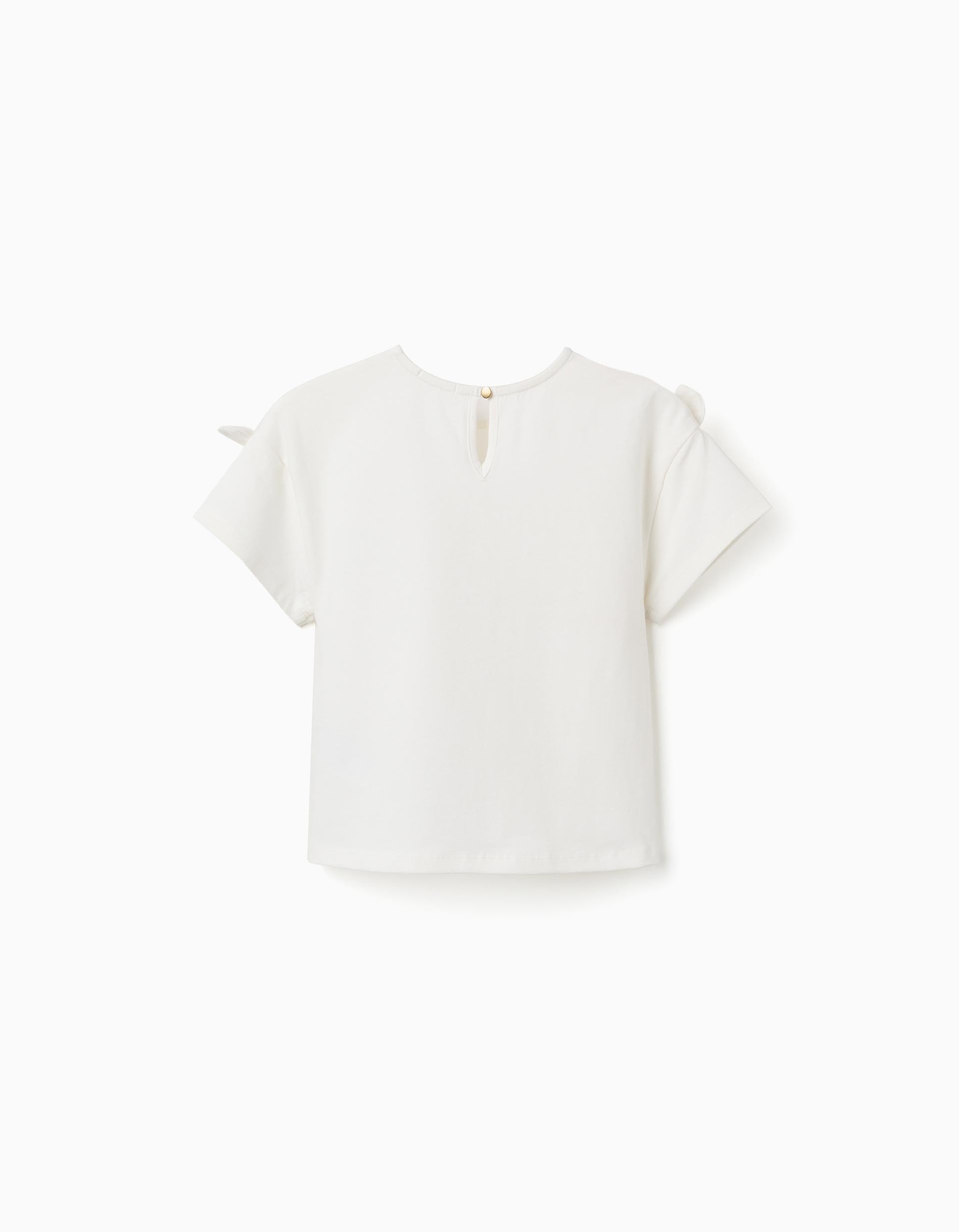 T-shirt with print and decorative knots for girls, white