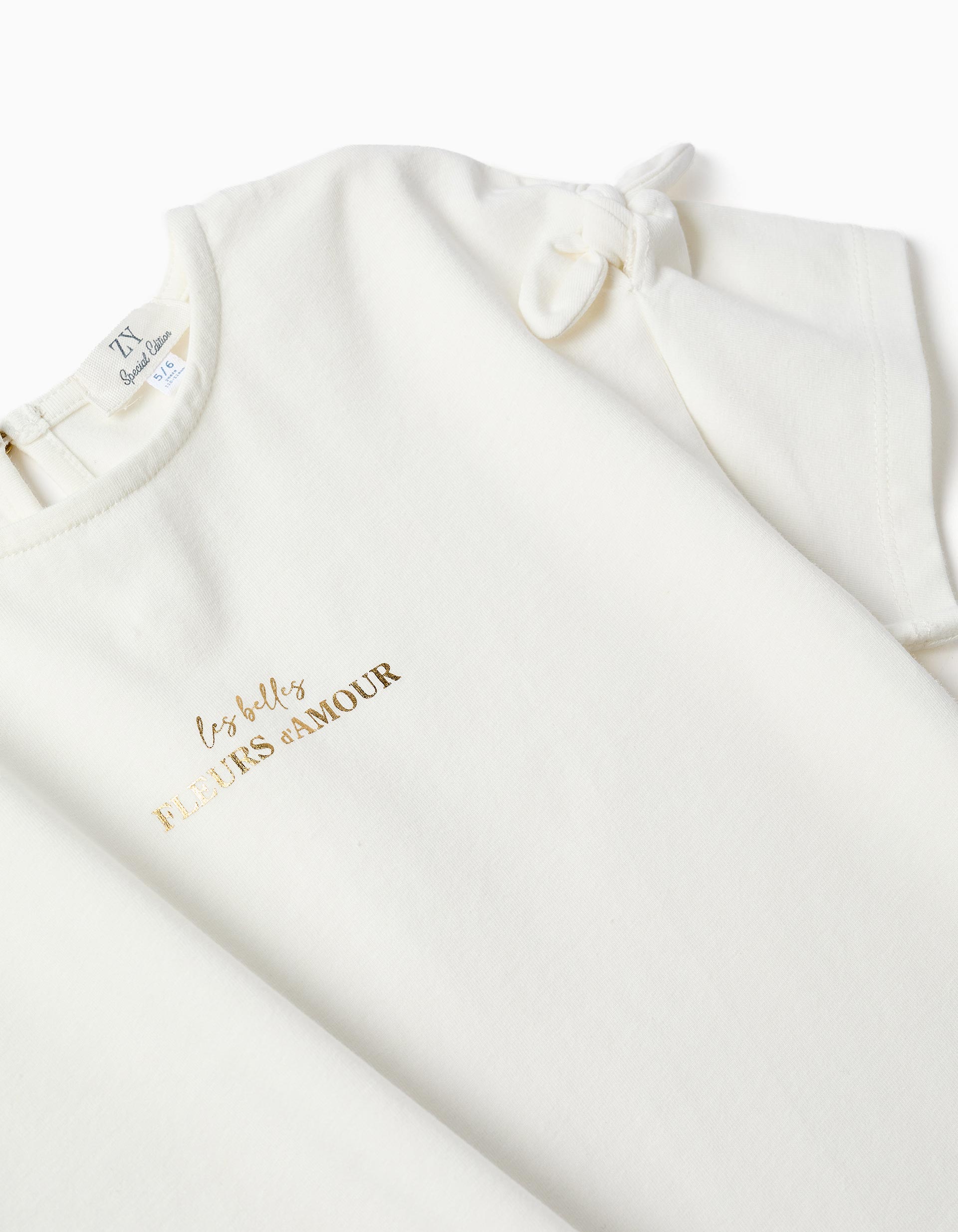 T-shirt with print and decorative knots for girls, white