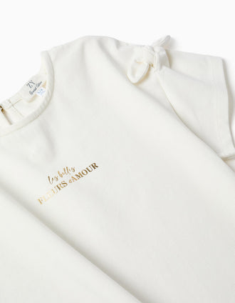 T-shirt with print and decorative knots for girls, white