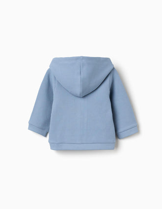 Cotton hooded jacket with waffle texture for newborn boys, blue
