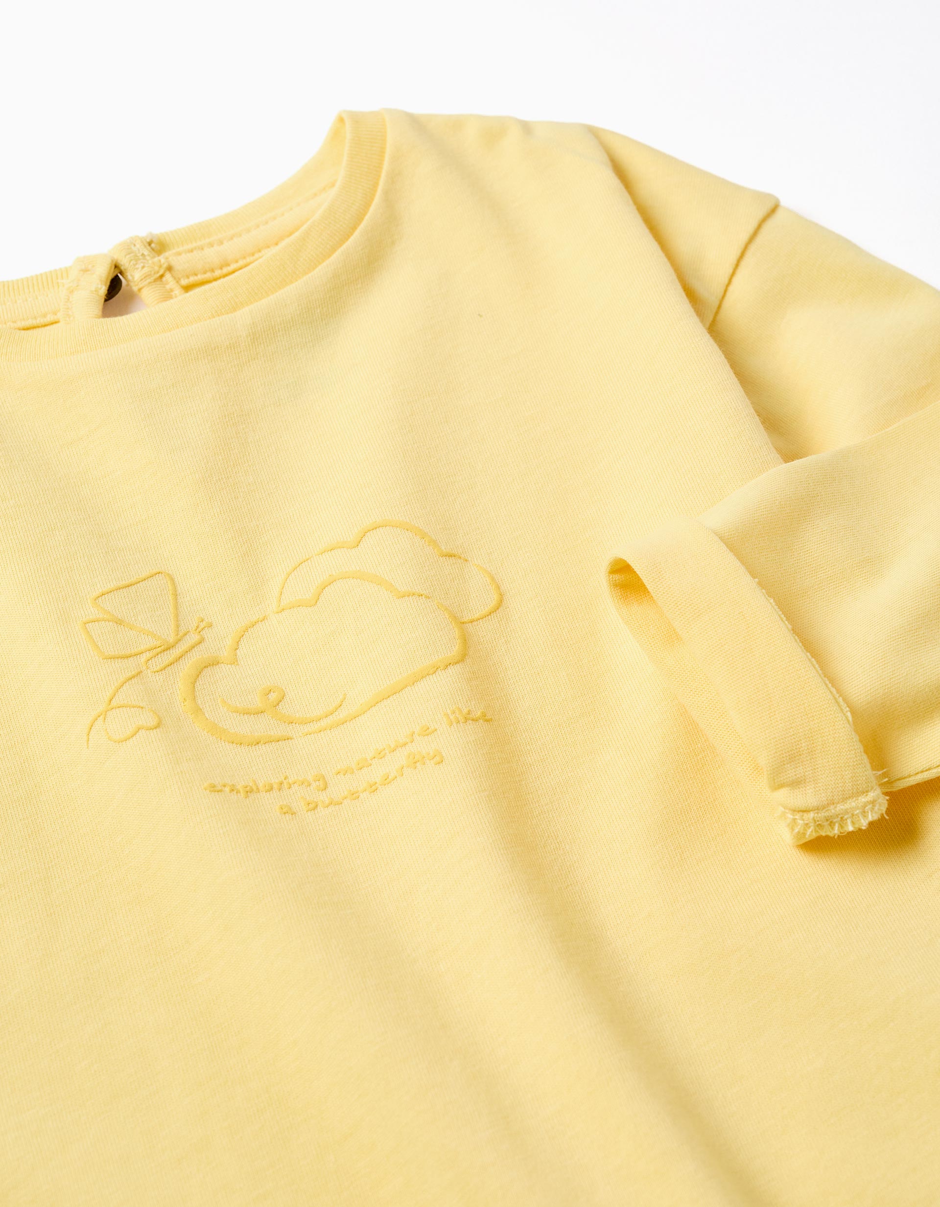 T-shirt à manches longues et imprimé en relief pour bébé fille, jaune