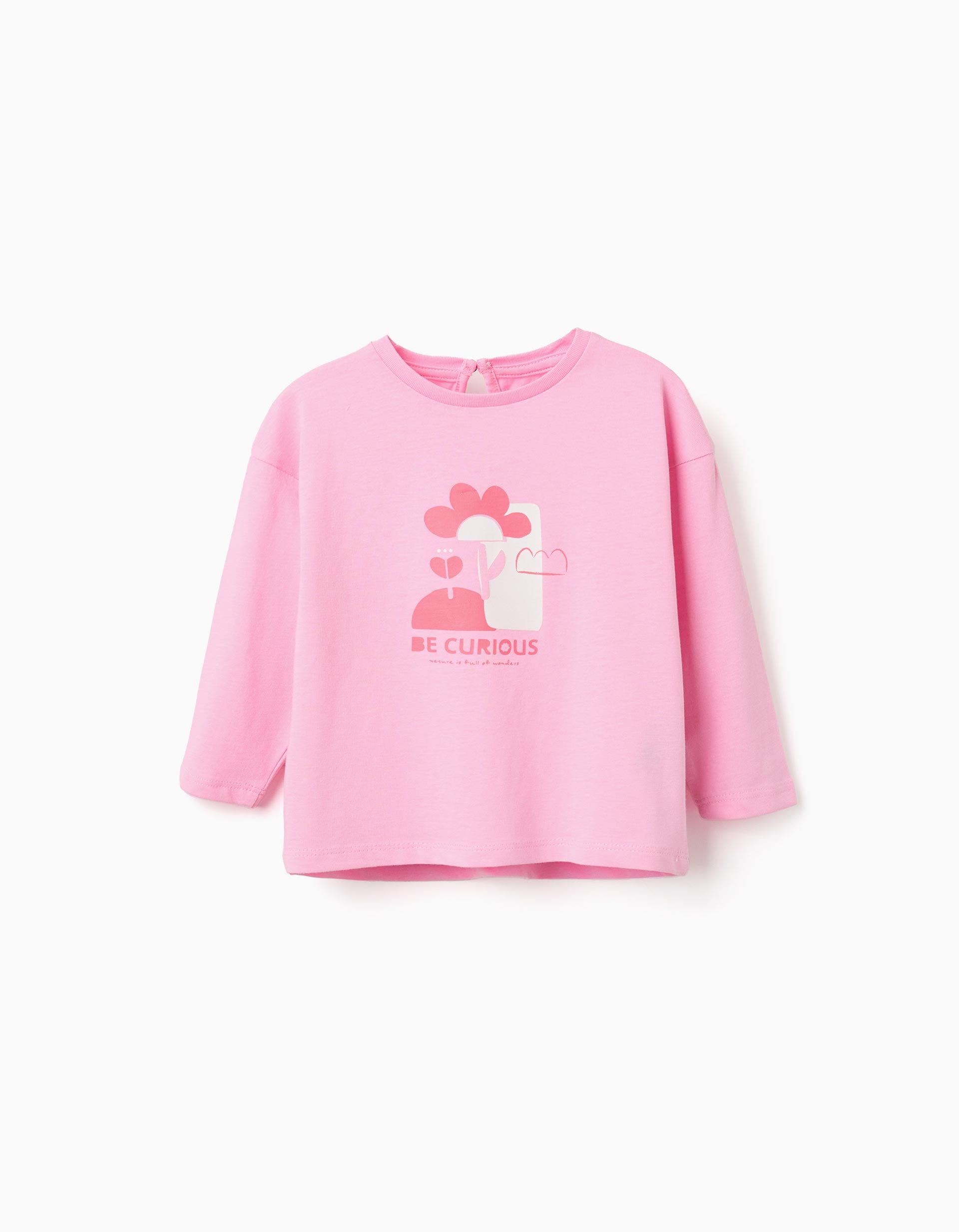 T-shirt à manches longues et imprimé Be Curious pour bébé fille, rose