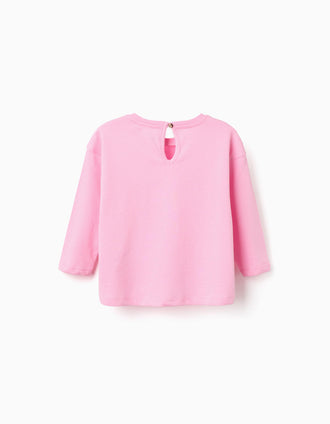 Camiseta de manga larga con estampado Be Curious para bebé niña, rosa