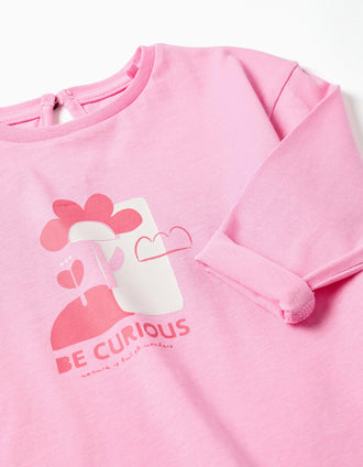 Camiseta de manga larga con estampado Be Curious para bebé niña, rosa