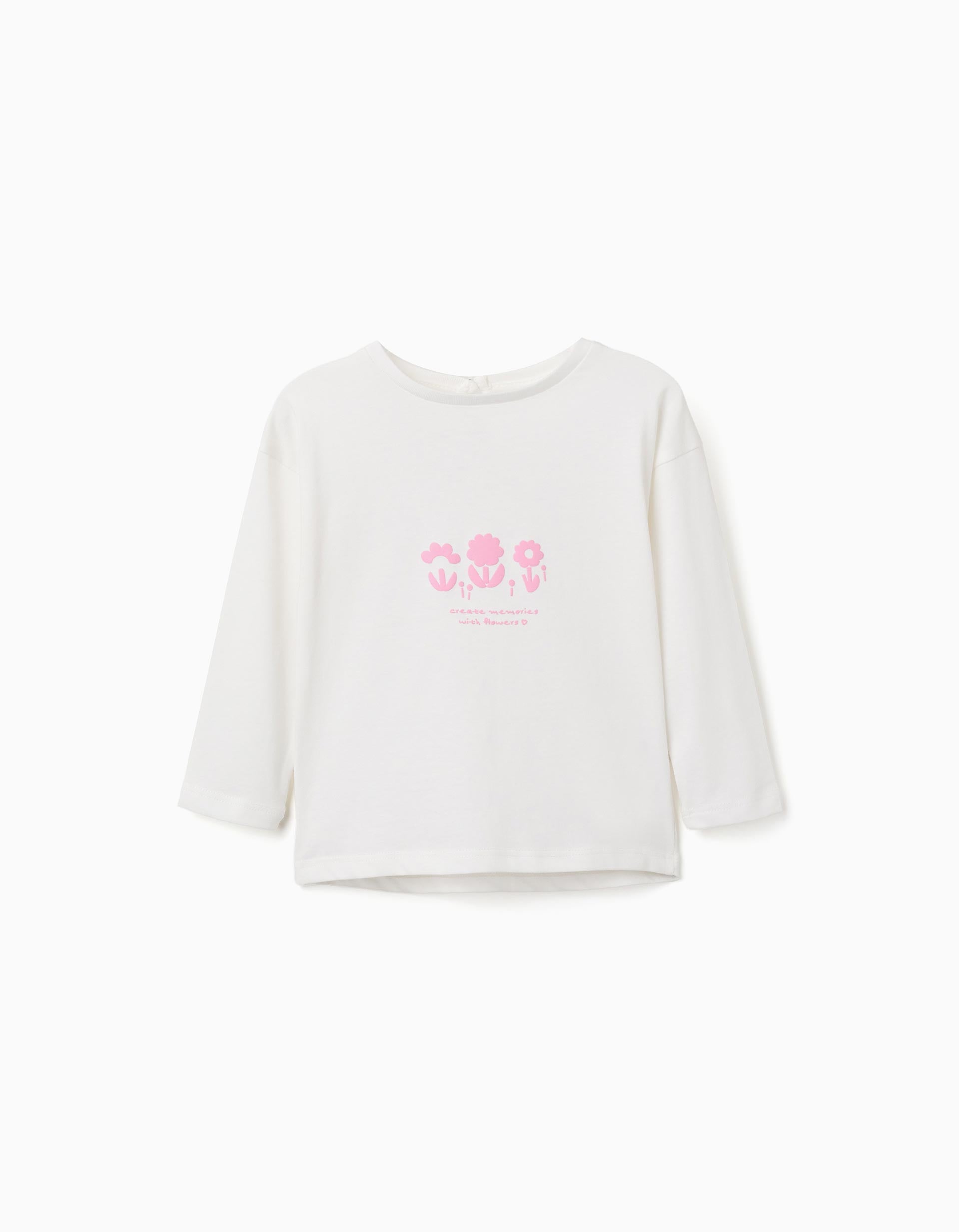 T-shirt à manches longues et fleurs en relief pour bébé fille, blanc