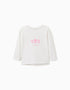 Long sleeve cotton T-shirt with embossed flowers for baby girls, white