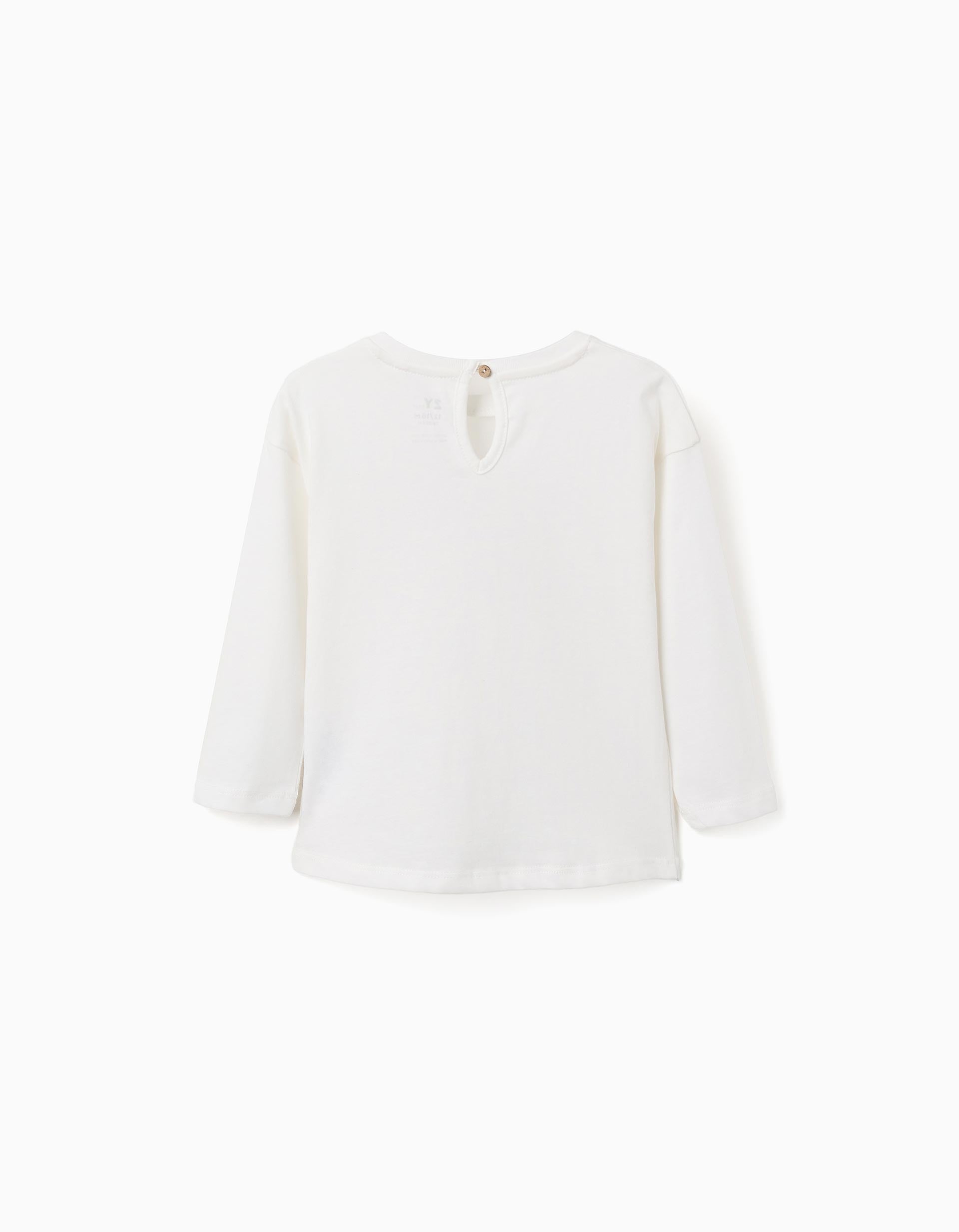 T-shirt à manches longues et fleurs en relief pour bébé fille, blanc