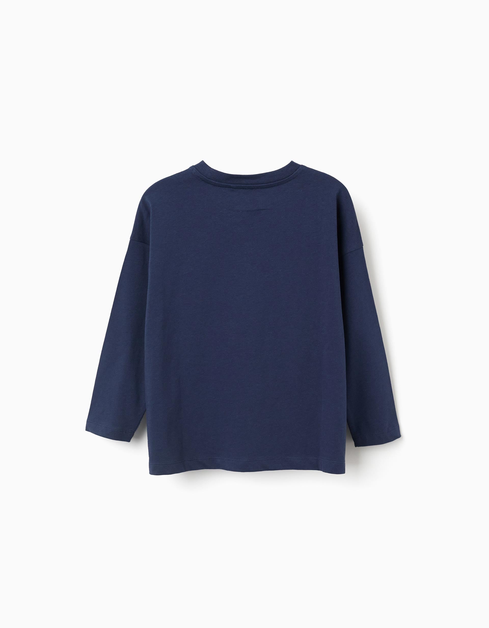 T-shirt de algodão com estampado Liga da Justiça para menino, azul-escuro