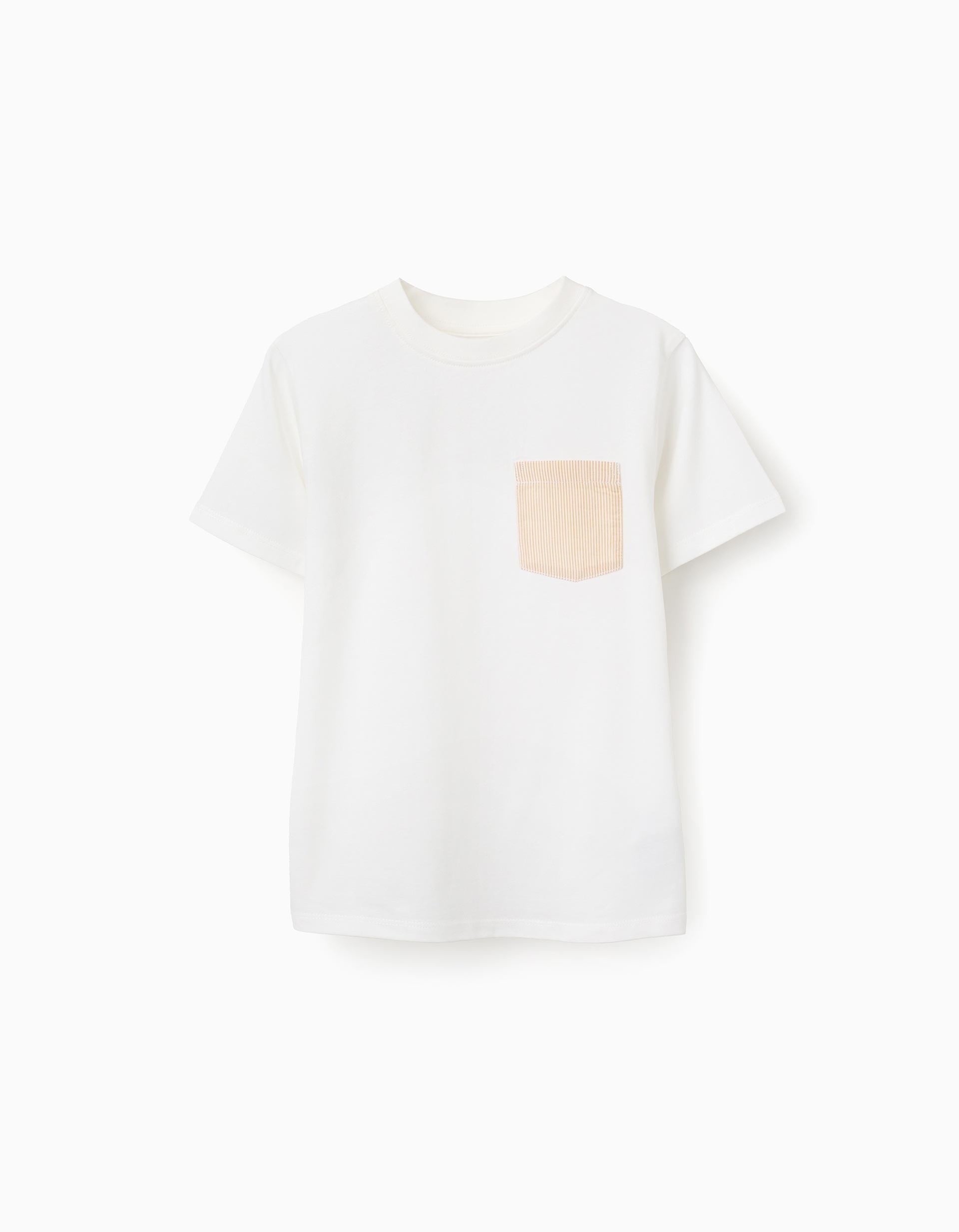 T-shirt en coton avec poche poitrine pour garçon, blanc/jaune