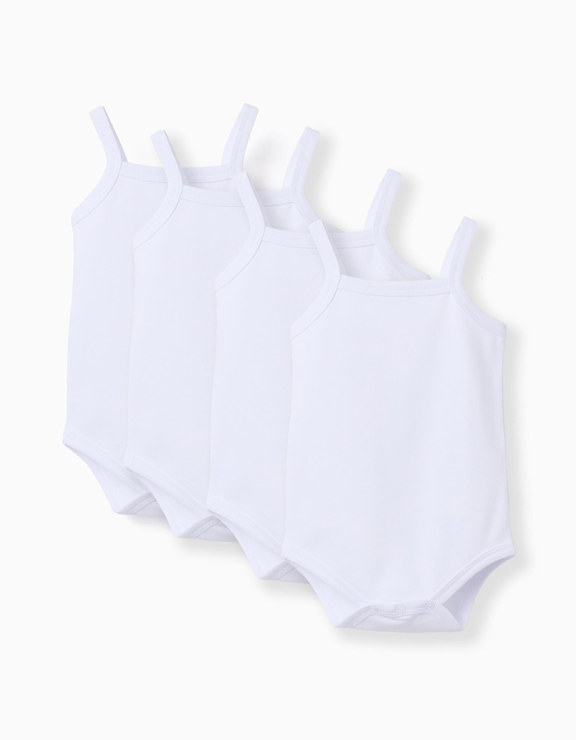Lot de 4 bodies unis à bretelles pour nouveau-nés et bébés, blanc