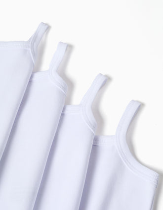 Pack de 4 bodies lisos de alças para recém-nascidos e bebés, branco