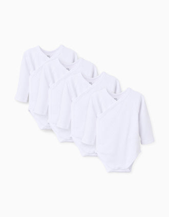 4 bodies em trespasse cardados para recém-nascidos e bebés, branco