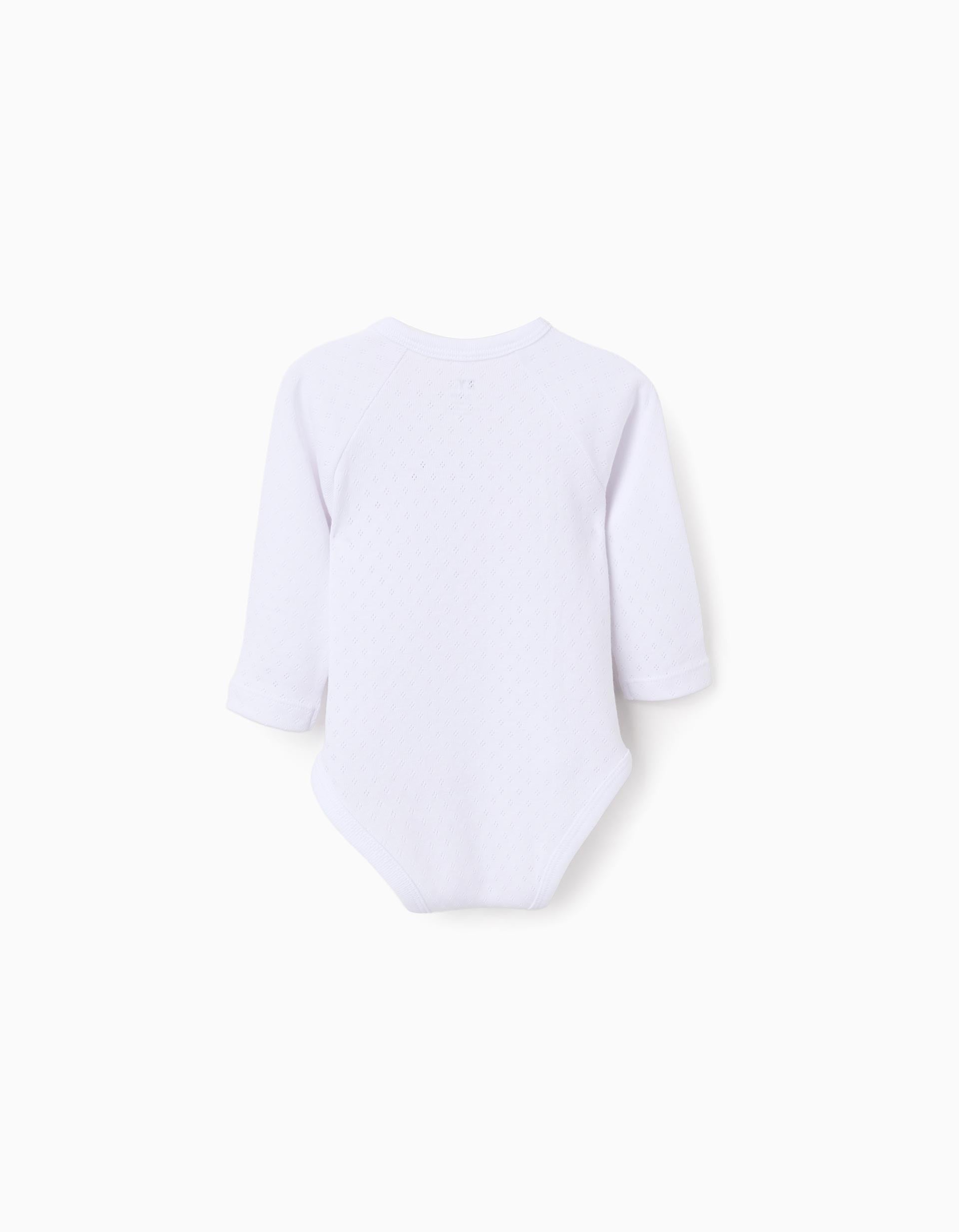 Pack of 4 wrapover bodysuits in pointelle for newborns and babies, white