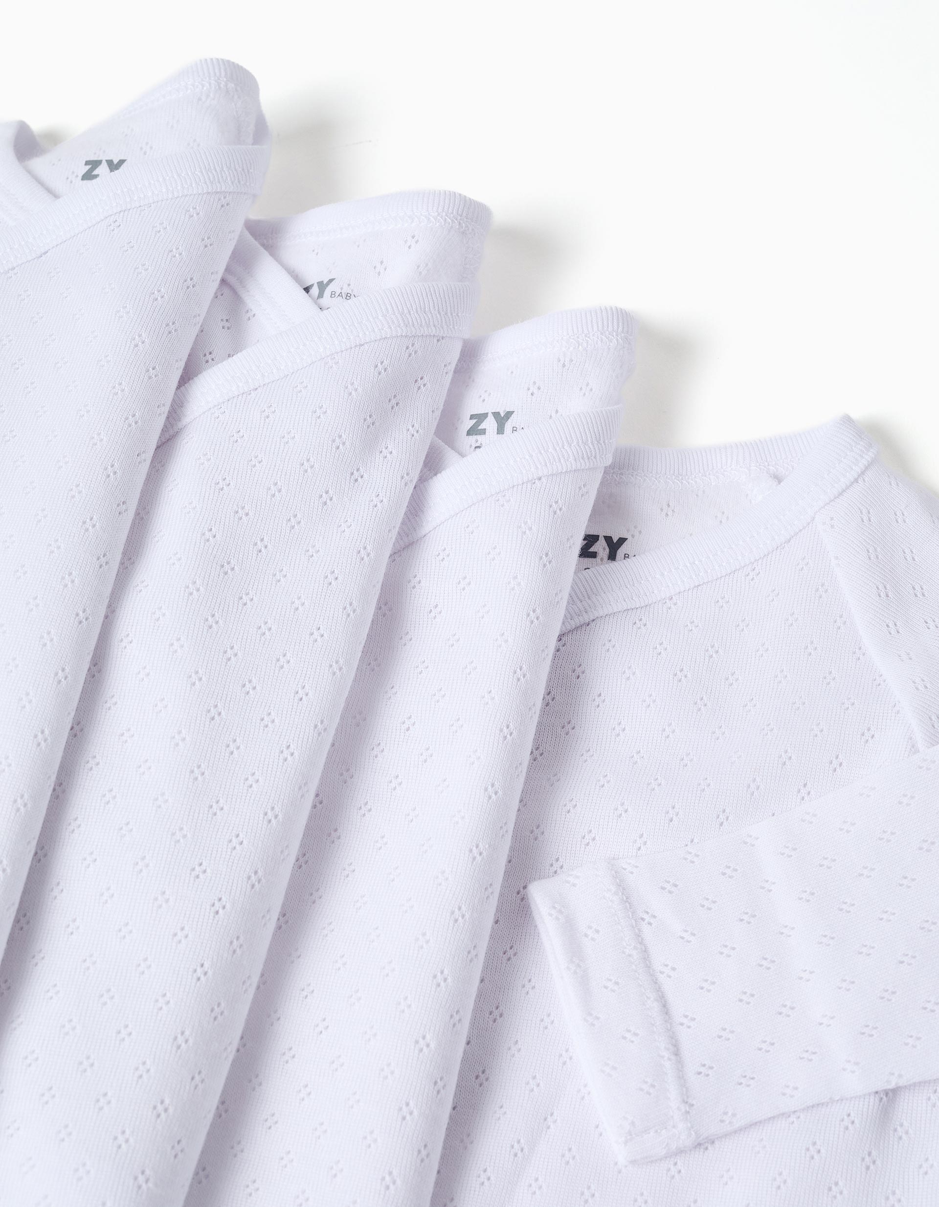 Pack of 4 wrapover bodysuits in pointelle for newborns and babies, white