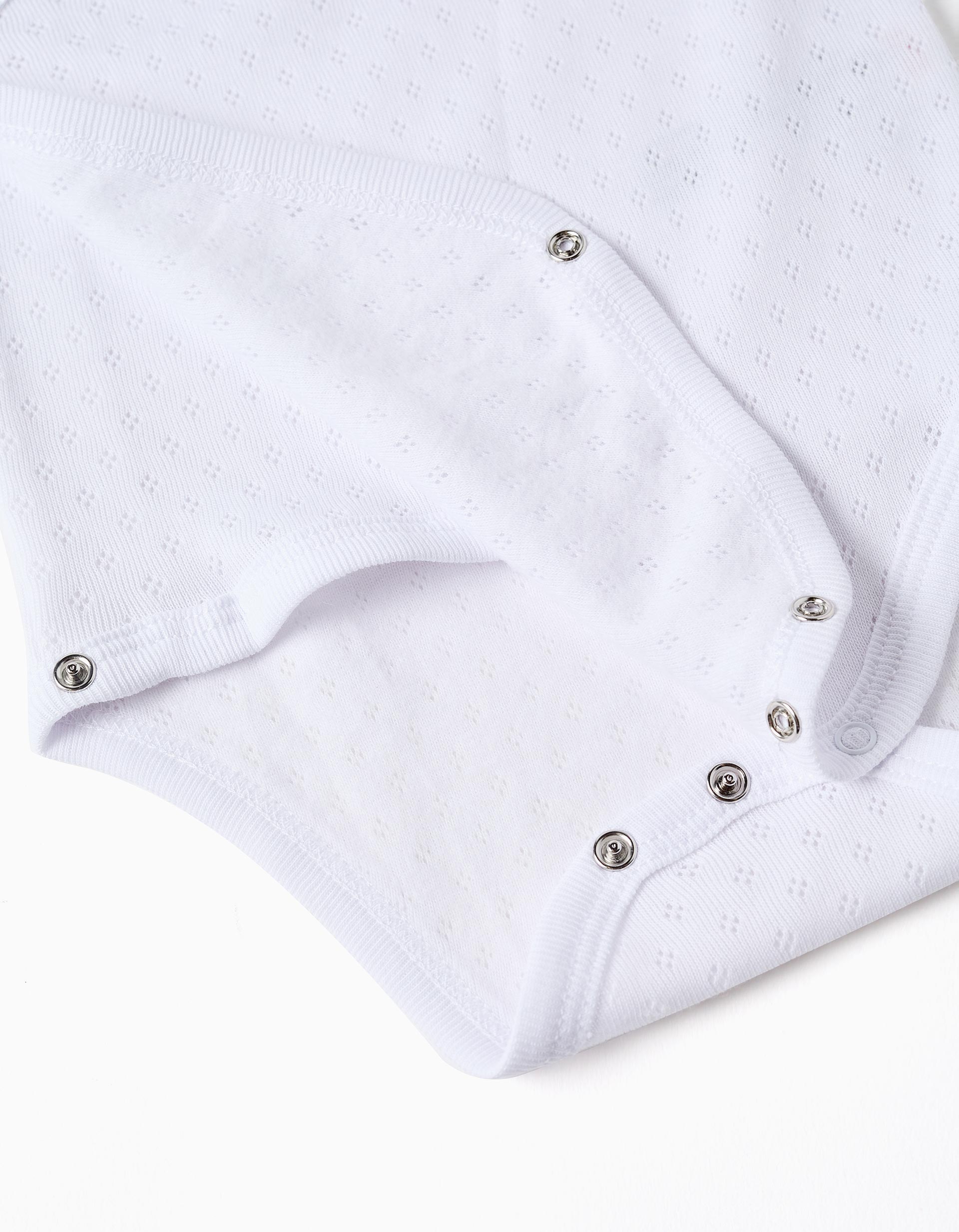 Pack of 4 wrapover bodysuits in pointelle for newborns and babies, white