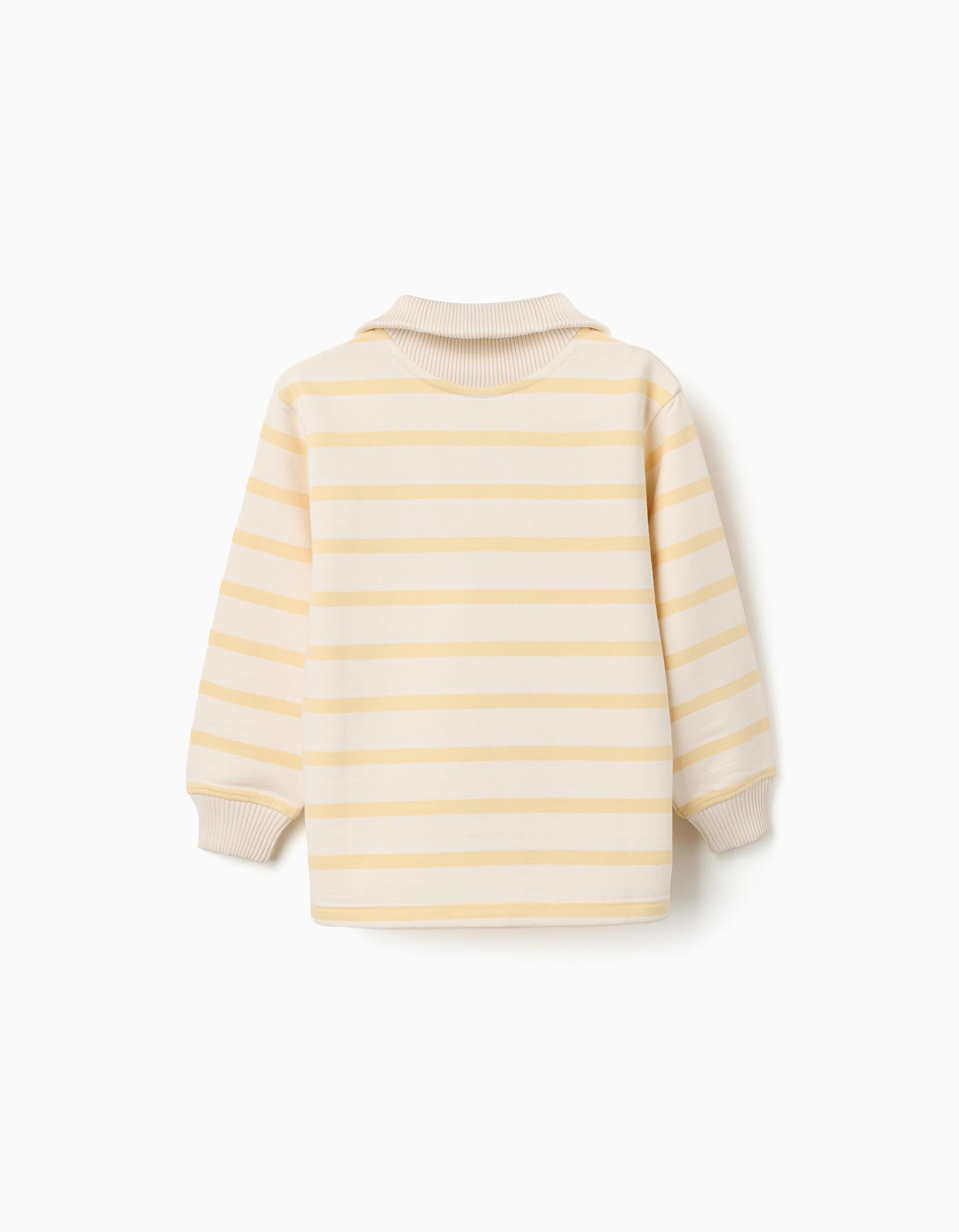 Half-zip cotton sweatshirt with stripes for boys, white/yellow