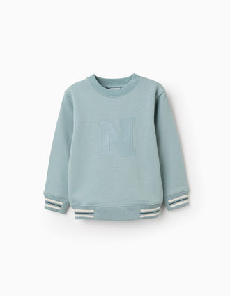 Sweat en coton avec N en relief pour garçon, vert clair