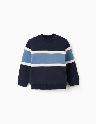 Sweat de algodão com bloco de cores para bebé menino, azul/branco