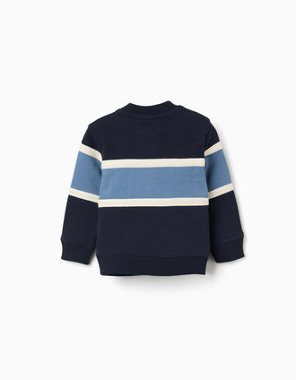 Sweat de algodão com bloco de cores para bebé menino, azul/branco
